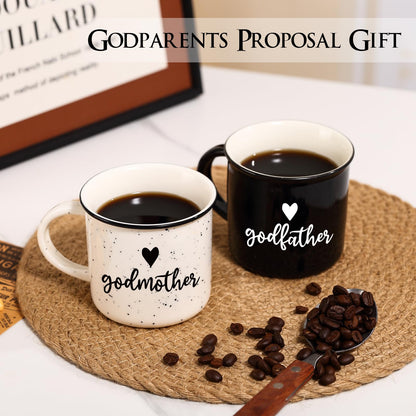Physkoa Godparents Proposal Gift – 11oz Will You Be My Godparents Mug Set, Godmother and Godfather Proposal Gifts, Godparents Gifts for Baptism, Ceramic Coffee Cups for Christening