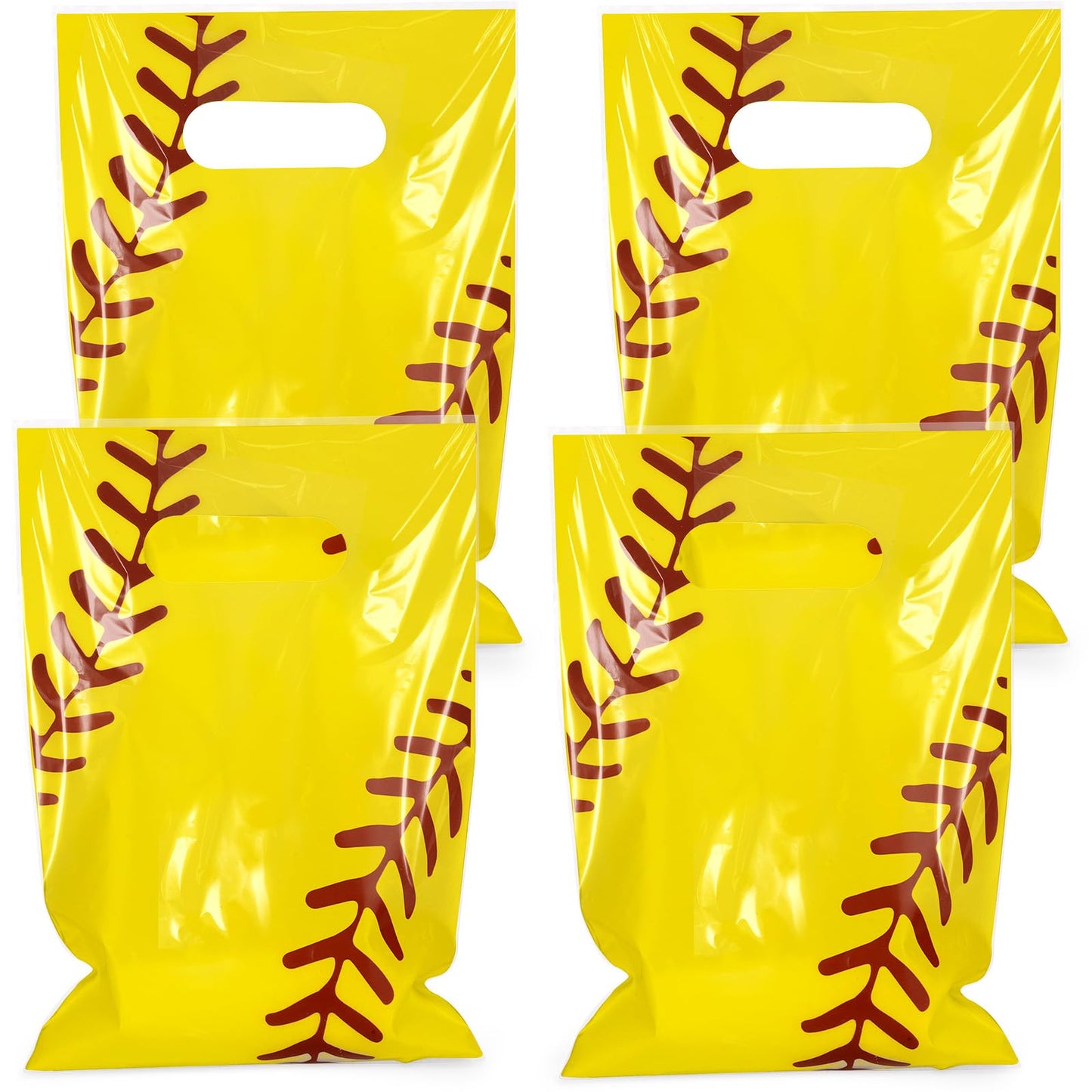 Hxezoc 50 Pieces Softball Gift Bags with Handle, Plastic Treat Candy Bag Sport Favor Bags For Kids Birthday Party Decoration Supplies (Yellow)