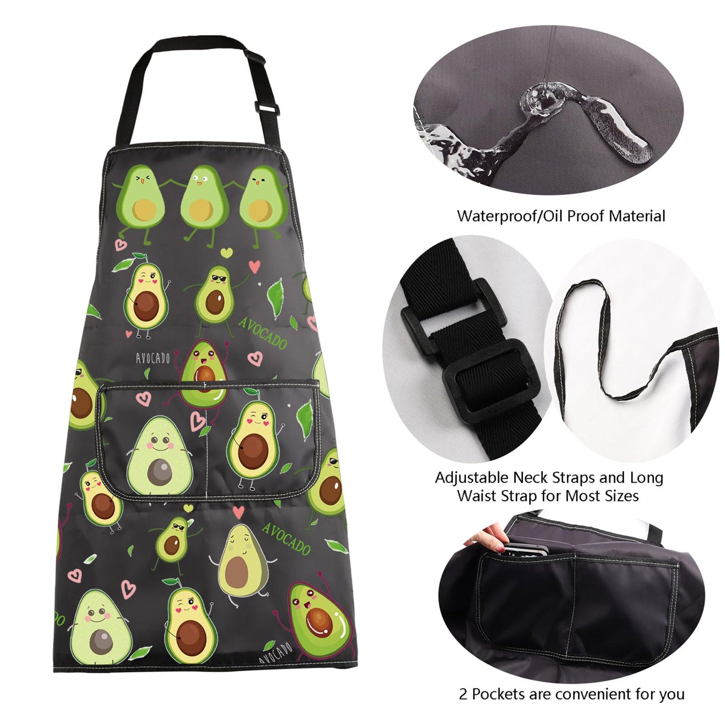 MBMSO Funny Avocado Apron Avocado Cooking Kitchen Aprons with Pockets Waterproof Apron for Chef Grilling BBQ Baking