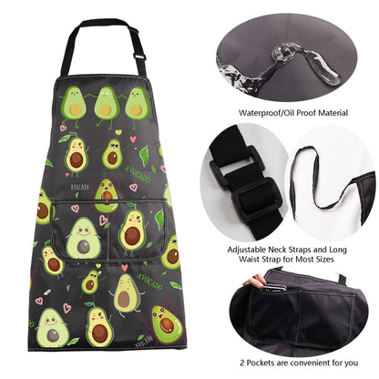 MBMSO Funny Avocado Apron Avocado Cooking Kitchen Aprons with Pockets Waterproof Apron for Chef Grilling BBQ Baking