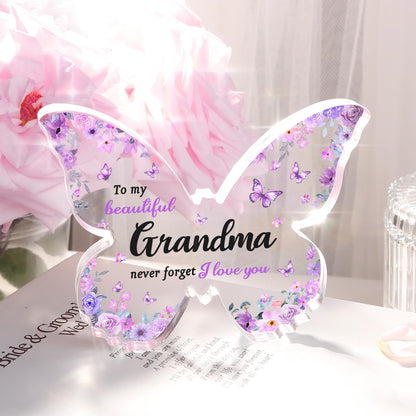 Gifts for Grandma, Grandma Birthday Gifts, Unique Purple Butterfly Acrylic Plaque Desk Decor, Mothers Day Christmas Grandparent Day Gift for Grandmother Nana - 5 x 3.8 x 0.5 inches