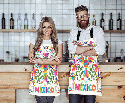 EKOBLA Birds Aprons Colorful Mexico Traditional Texture Vibrant Floral Pattern Leaves Waterproof Resistant Chef Cooking Kitchen BBQ Adjustable Aprons for Women Men 27x31 Inch