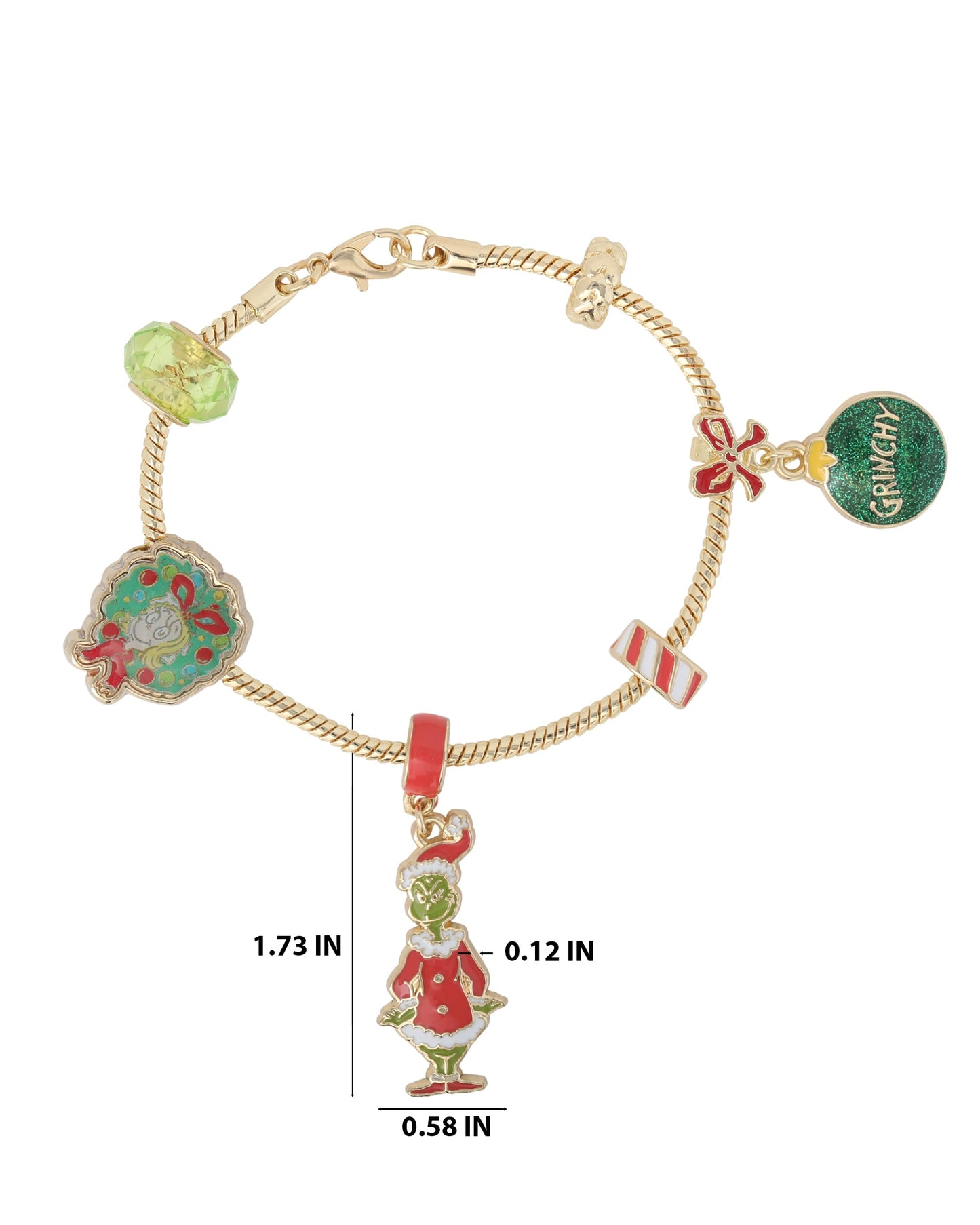 SALLY ROSE The Grinch Charm Bracelet for Women 7", Gold-Tone Grinch Jewelry Official License, Christmas Bracelets