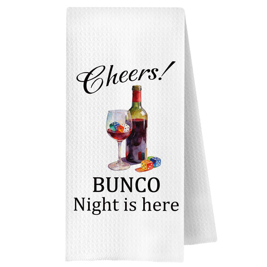Funny Bunco Night Wine Kitchen Towels Decorative, Gifts for Wine Lovers Drinkers, Bunco Gifts Dish Hand Tea Towels for Kitchen Bar Cart Club, 16x24 Inch