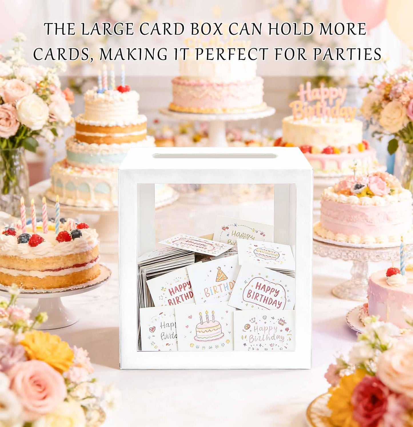 SietDESEO White Card Box for Party with Clear Window Large Gift Card Box Holder for Wedding Reception Birthday Graduation Baby Shower Raffle Ticket Box
