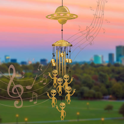 Alien Wind Chimes for Outside, Extraterrestrial UFO Windchimes Decor, Metal Saucerman Bell, UFOs & Aliens Wind Chime Yard Garden Decor Outdoor, Men/Women/Memorial/Housewarming/Birthday/Festival Gifts