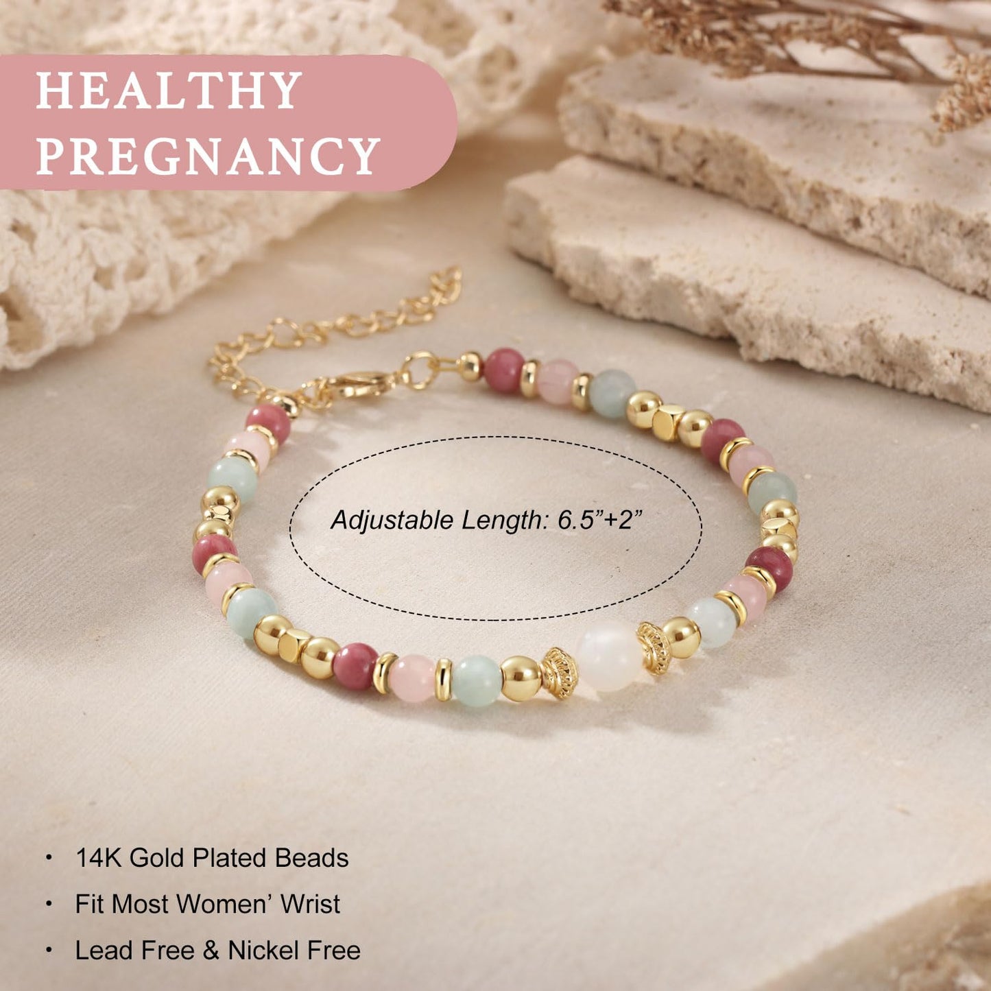 Healthy Pregnancy Bracelet for Mother New Mom, Pregnancy Gifts for Expecting Mom