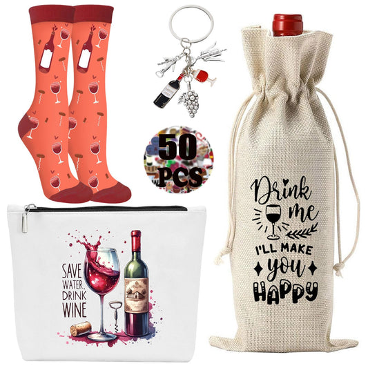 Wine Gifts for Women,5pcs Gift Set for Wine Lovers,Birthday Present for Friends Sister, Wife, Mother With Funny Socks