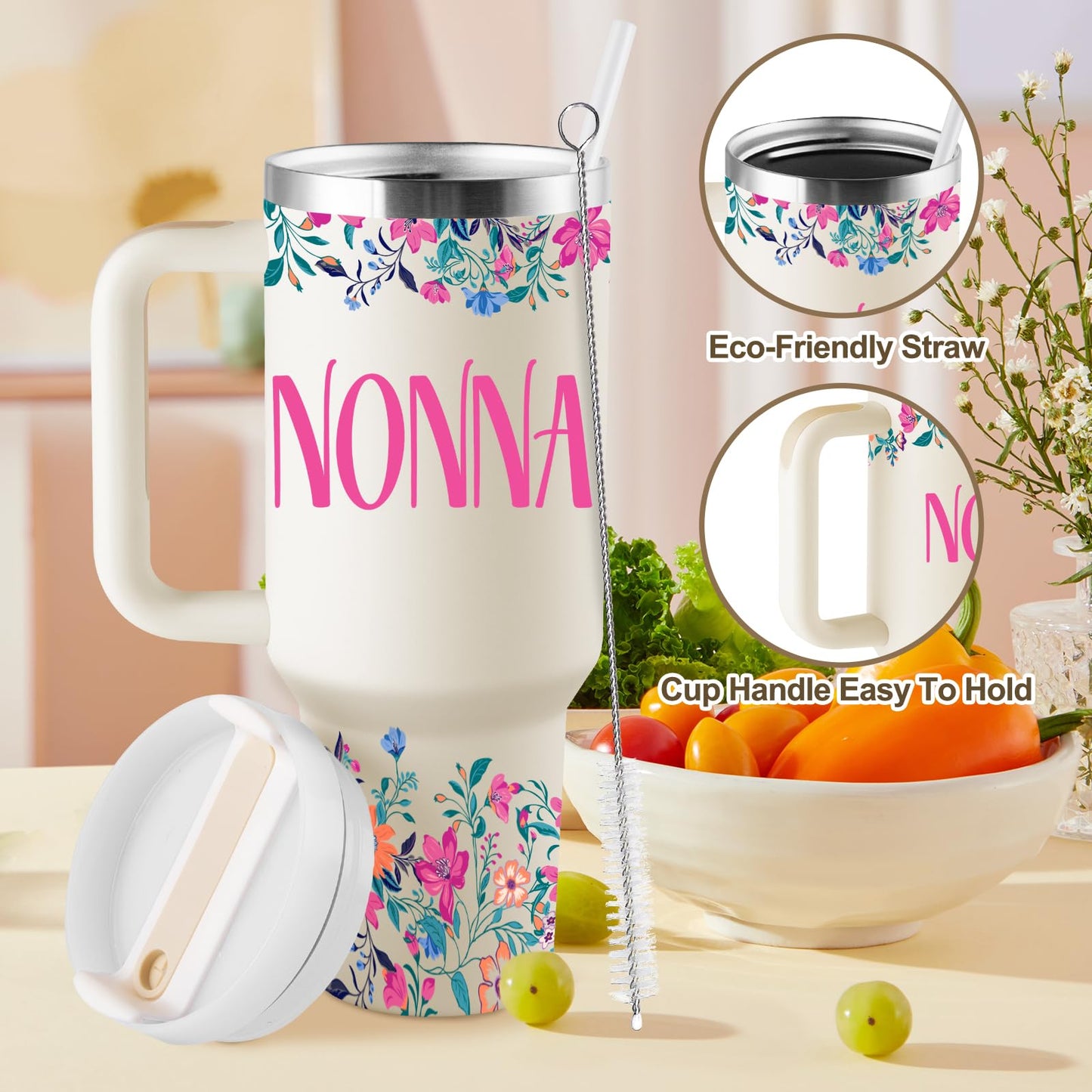 ROSTANTEN Nonna Gifts Nonna Birthday Gifts for Nonna Best Nonna Gift from Grandkids for Mothers Day Christmas 40oz Travel Cup Insulated Tumbler with Lid & Straw