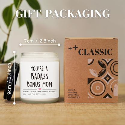Bonus Mom Gifts from Daughter Son, Mothers Day Gifts for Stepmother, Badass Jar Candle Gift for Stepmom, Birthday Thanksgiving Day Christmas Gift for Stepmom, Adopted Moms, Second Moms