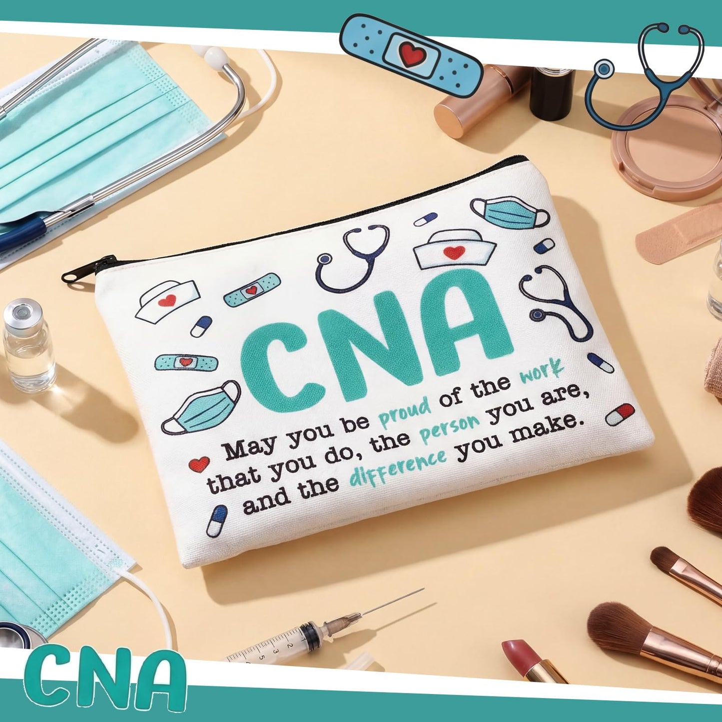 10 Pcs Happy CNA Week Gifts Bulk Cosmetic Bag Nursing Assistant Appreciation Makeup Bag for Nurses Women