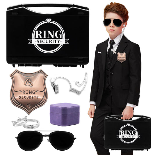 Yuchew Ring Bearer Security Box Gifts Ring Security Wedding Set Accessory, Include Acoustic Earpiece Tube, Sunglass, Badge, Wedding Rings Box with 2 Rings
