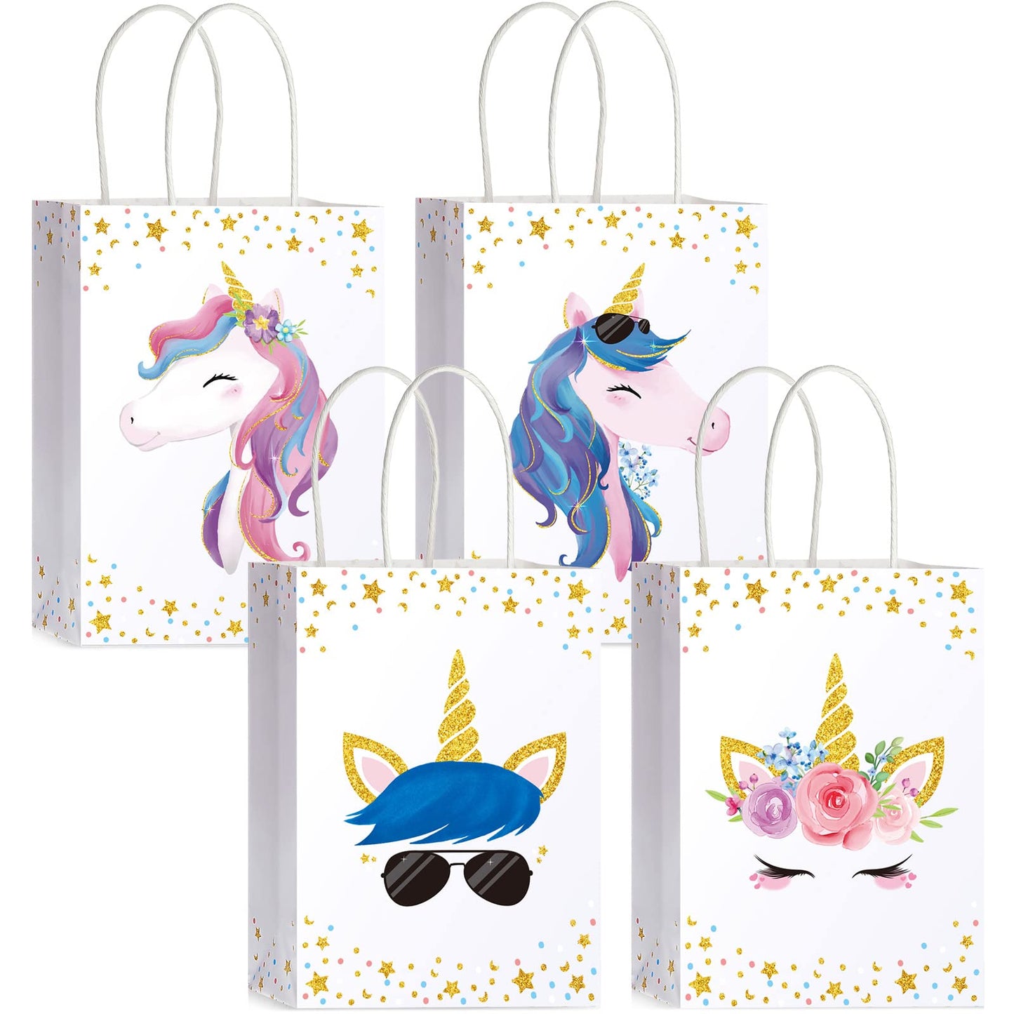 Crtiin 24 Pcs Unicorn Party Favor Bags for Birthday Party Supplies, Unicorn Gift Bag Goody Treat Candy Bags for Valentines Day Baby Shower Birthday Carnival Festivals Decorations