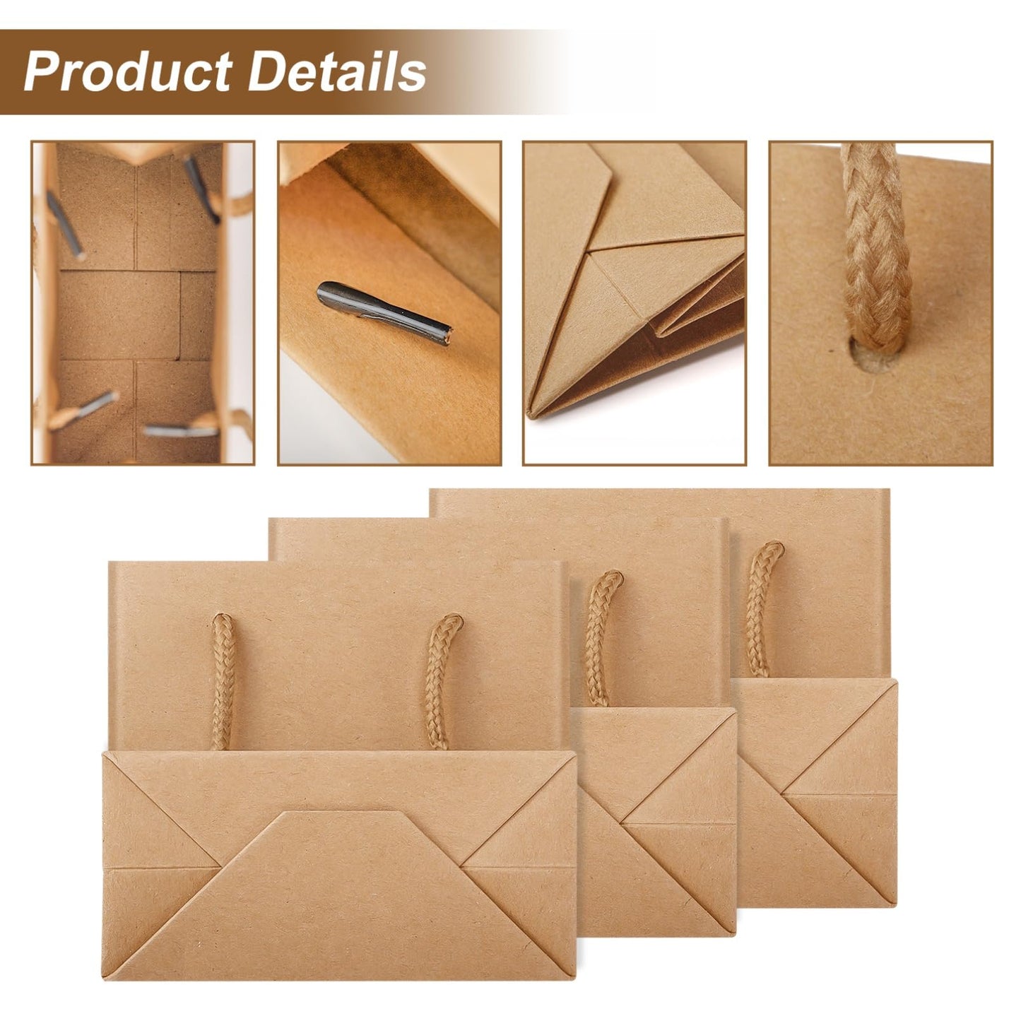Bgtecho 24 Pack Extra Small Gift Bags, 3.9 x 4.7 x 2.4 Inch Small Paper Bags, Gift Wrap Paper Bags with Handles, Mini Brown Gifts Card Bag for Wedding Birthday Baby Shower Party Favors