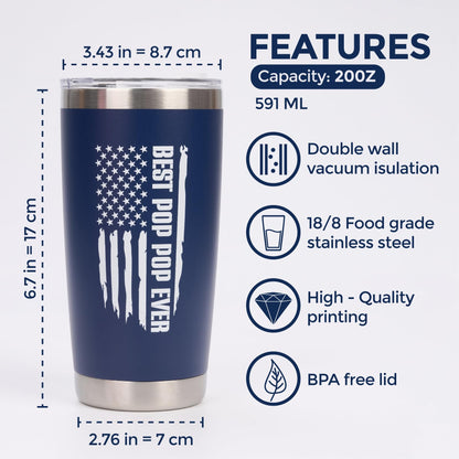 Pop Pop Gifts - Gift for PopPop from Grandkids - Fathers Day Christmas Birthday Gifts Idea - Tumbler 20Oz Stainless Steel