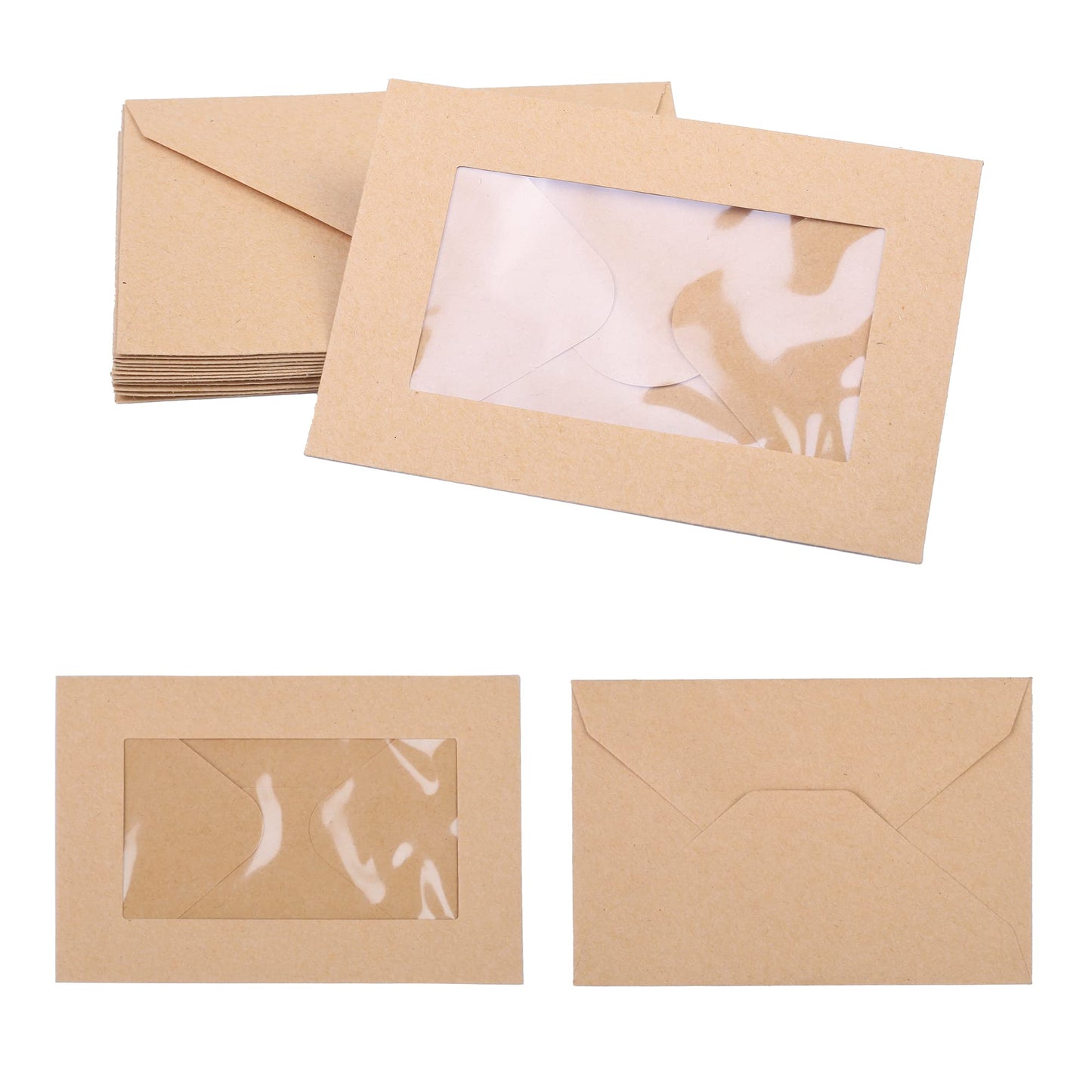 200 PC Gift Card Envelopes With Windows - 4.125” x 2.78” inch Mini Brown Kraft Envelopes for Business Cards and Gift Cards