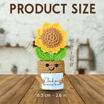 Mini Sunflower Teacher Appreciation Gifts, Thank You Gift for Teacher Boss Manager, Handmade Crochet Positive Plant with Card, Cute Small Desk Decor, End of School Year Christmas Graduation Present