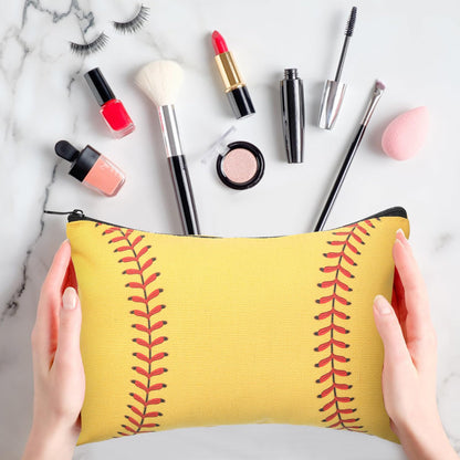 Eccliy 20 Pcs Softball Makeup Bags Bulk Team Gifts Softball Cosmetic Bag Accessories for Women Toiletry Zipper Pouch Travel Canvas Gifts Stuff for Team Players Party