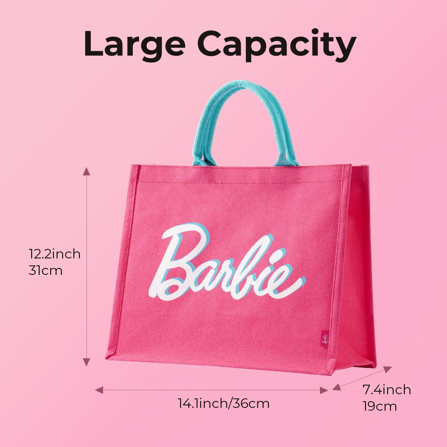 MINISO Barbie Tote Bag, Large Canvas Tote bag for Women, Fashion Shopping Work handbags, Personalized Present for Birthday, Beach, Holiday, Wedding, Birthday Gifts for Mom, Sister, Teacher, Friend
