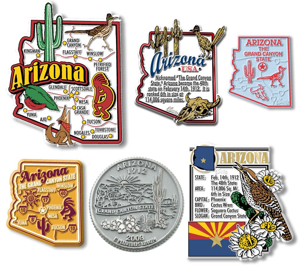 Arizona Six-Piece State Magnet Set by Classic Magnets, Includes 6 Unique Designs, Collectible 3D Rubber Vintage-Style Souvenirs and Gifts Made in the USA