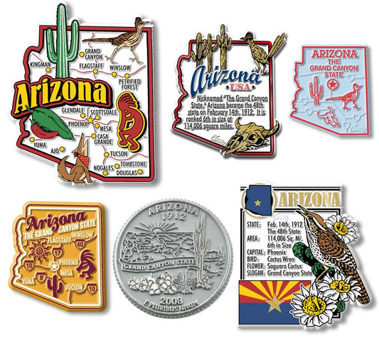 Arizona Six-Piece State Magnet Set by Classic Magnets, Includes 6 Unique Designs, Collectible 3D Rubber Vintage-Style Souvenirs and Gifts Made in the USA