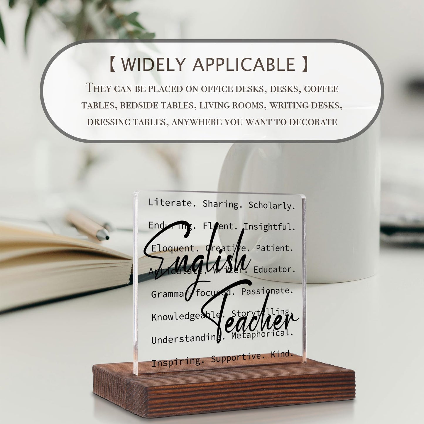 English Teacher Desk Decor, Education Week Appreciation Thank You Gifts for English Teacher, Women, Home Office Decorations Acrylic Decorative Signs Plaques WOW60