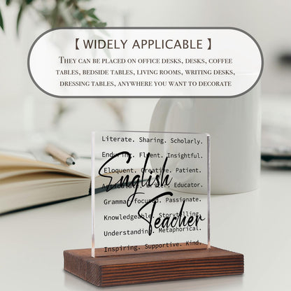 English Teacher Desk Decor, Education Week Appreciation Thank You Gifts for English Teacher, Women, Home Office Decorations Acrylic Decorative Signs Plaques WOW60