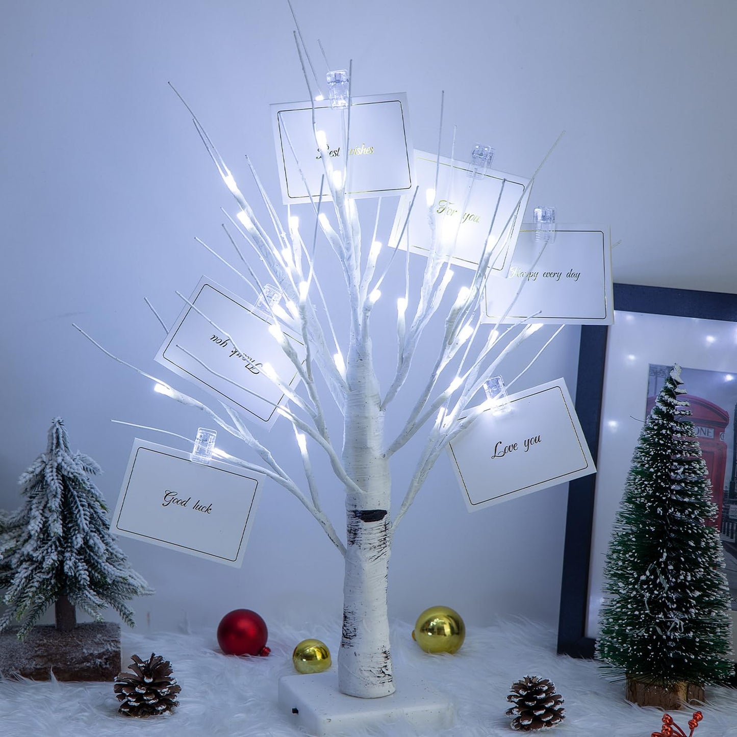 BDUSXYZ Money Tree Gift Holder - 36 LED Lighted Display Tree with Clips Lighted Tabletop Decoration Gift Card Tree (White)