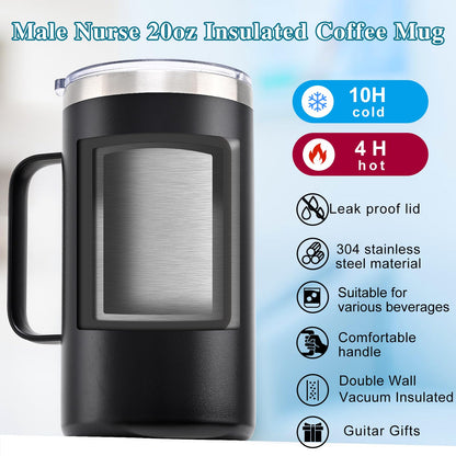 Lifecapido Male Nurse Gifts, The Man The Myth The Legend 20oz Stainless Steel Coffee Mug with Badge Reel Pen, Birthday Graduation Nurse Appreciation Gifts for Male Nurses, Black