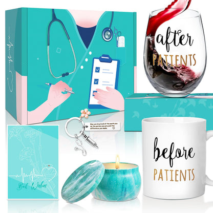 Before Patients After Patients Gift Set, 13 oz Coffee Mug and 19 oz Stemless Wine Glass for Dentists, Doctors, Nurse, Hygienists,Assistants, Physician, Nurses' week Graduation Birthday Gifts for Women