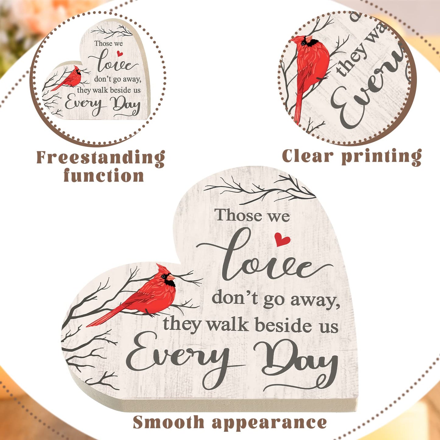 Jetec Sympathy Gift Memorial Wooden Heart for Loss of Loved One Remembrance Bereavement Decor Condolence Sign for Grief Father Mother Son Brother, 6. 3 x 6 x 0. 7 Inches(Cardinal Style)