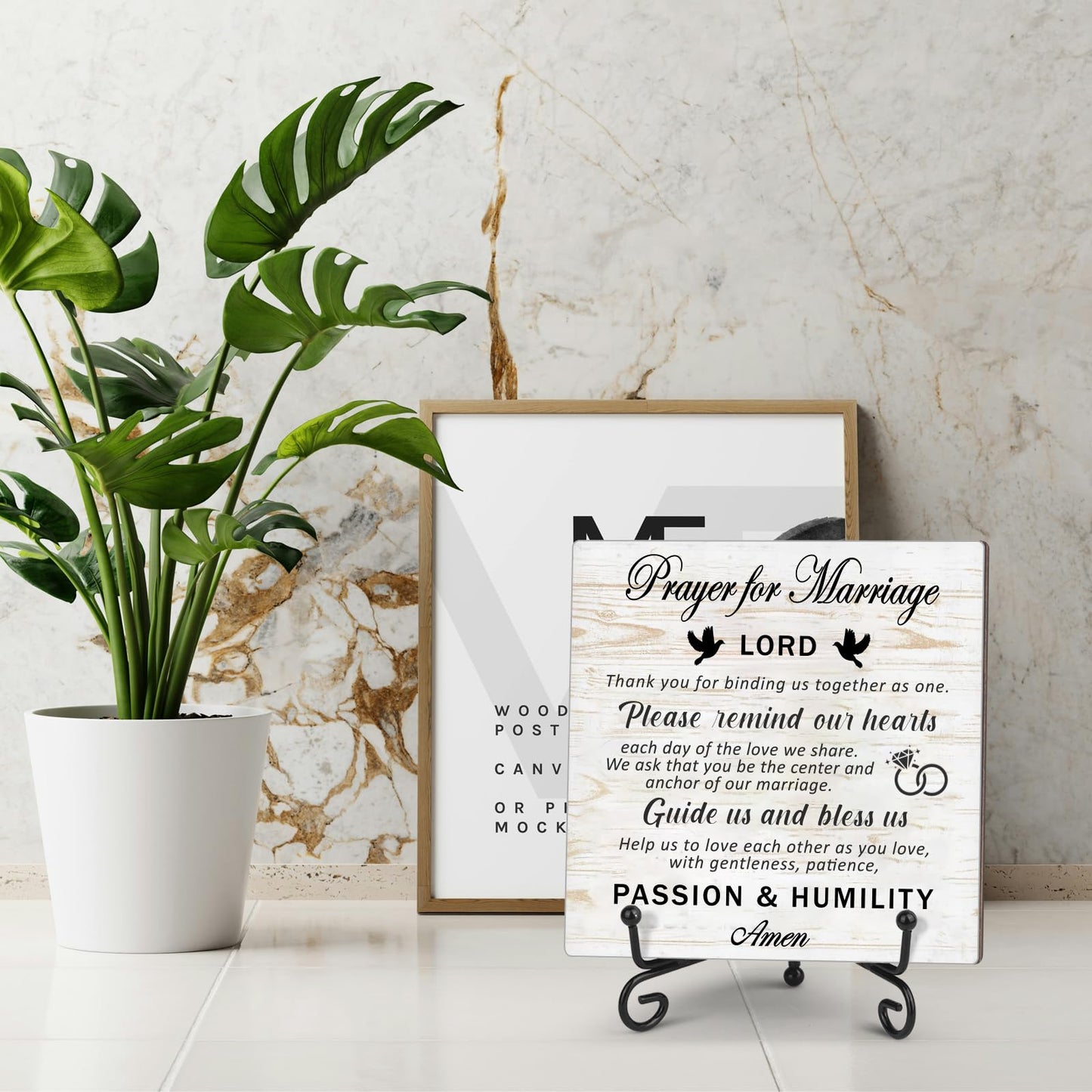 Prayer for marriage Wedding sign Marriage blessing Gifts for Wedding Couples Valentines Christmas Home decor Wood plaque sign with stand (5.1" x 5.1")
