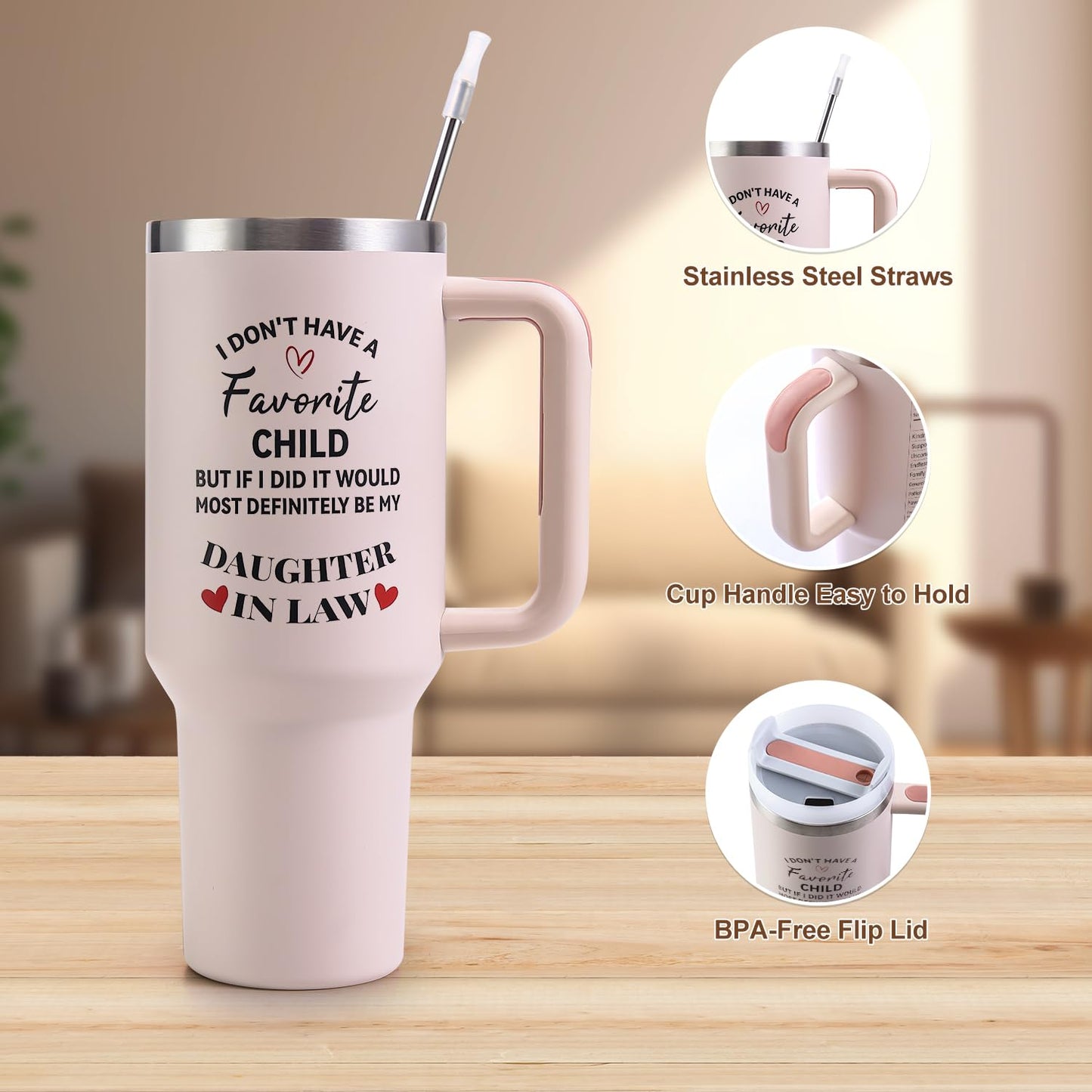 Mothers Day Gifts for Daughter in Law Tumbler with Handle 40oz - Daughter in Law Mug Birthday Gifts，Mother’s Day Birthday,Christmas