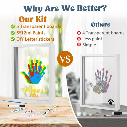 Family Handprint Kit - Baby Hand and Footprint Kit, Adoption Gifts, Family Gifts for New Parents, Christmas, New Mom, DIY Craft Keepsake Wooden Frame, 5 Non-Toxic Paints (White)