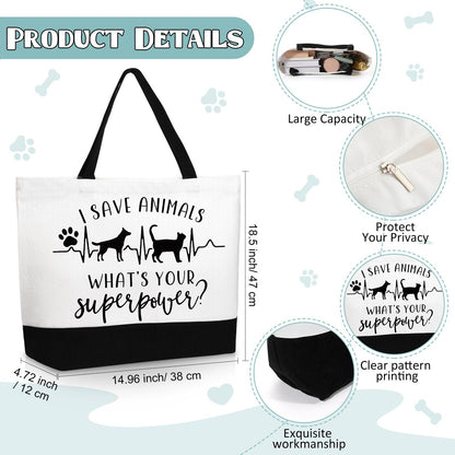Paterr Vet Tech Appreciation Gifts Tote Bags Canvas Makeup Bag Veterinary Thank You Gift for Veterinarian Pet Lover Assistant