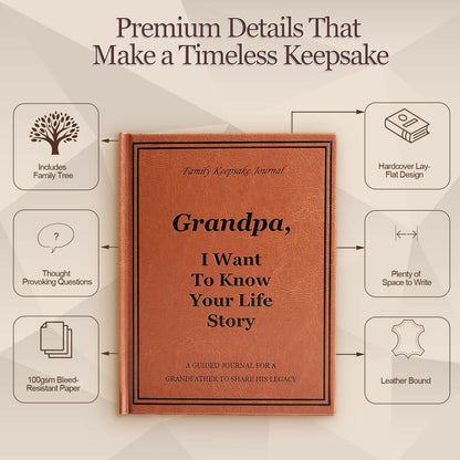 Grandpa I Want to Hear Your Life Story Journal, Leather Hardcover Book with 250+ Prompt Questions for Grandfather to Share His Love and Memories, Gifts for Grandpa Birthday Father's Day Christmas