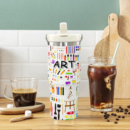 Art Teacher Gifts 30 Oz Art Teachers Insulated Tumbler Cup Teacher Appreciation Gifts For Women Men Travel Mug With Straw And Handle