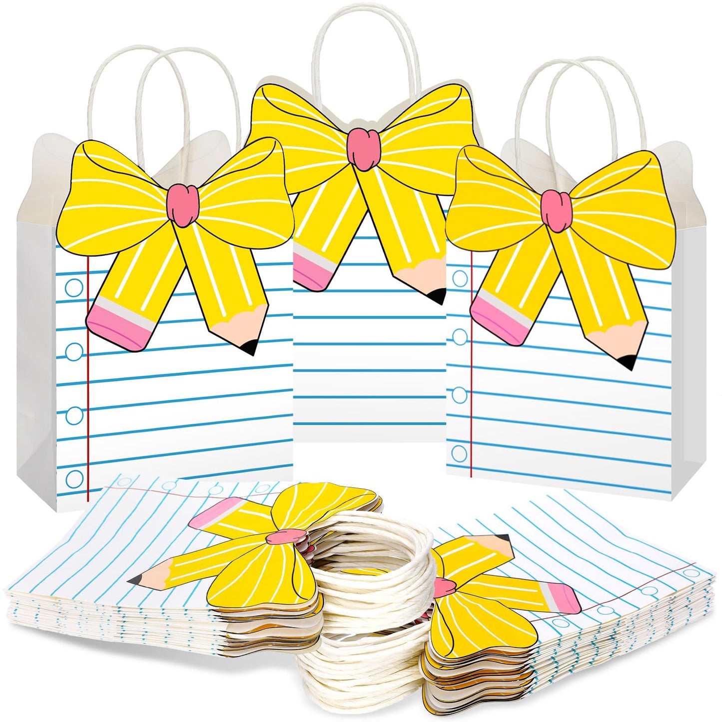 Kolldenn 24 Pcs End of Year Teacher Gift Bags Composition Paper Bags with Handles Notebook Line Teacher Graduation Gifts Bag for Kindergarten Preschool End of Year Party Favors (Notebook)