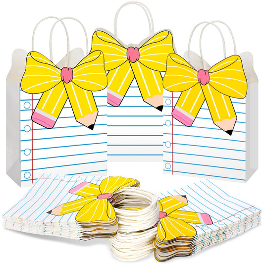 Kolldenn 24 Pcs End of Year Teacher Gift Bags Composition Paper Bags with Handles Notebook Line Teacher Graduation Gifts Bag for Kindergarten Preschool End of Year Party Favors (Notebook)