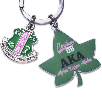 LParkin 1908 Aka Sorority Keychain Ivy Leaf Keyrings Aka Sorority Gifts for Women Girls Sorority Paraphernalia Gifts
