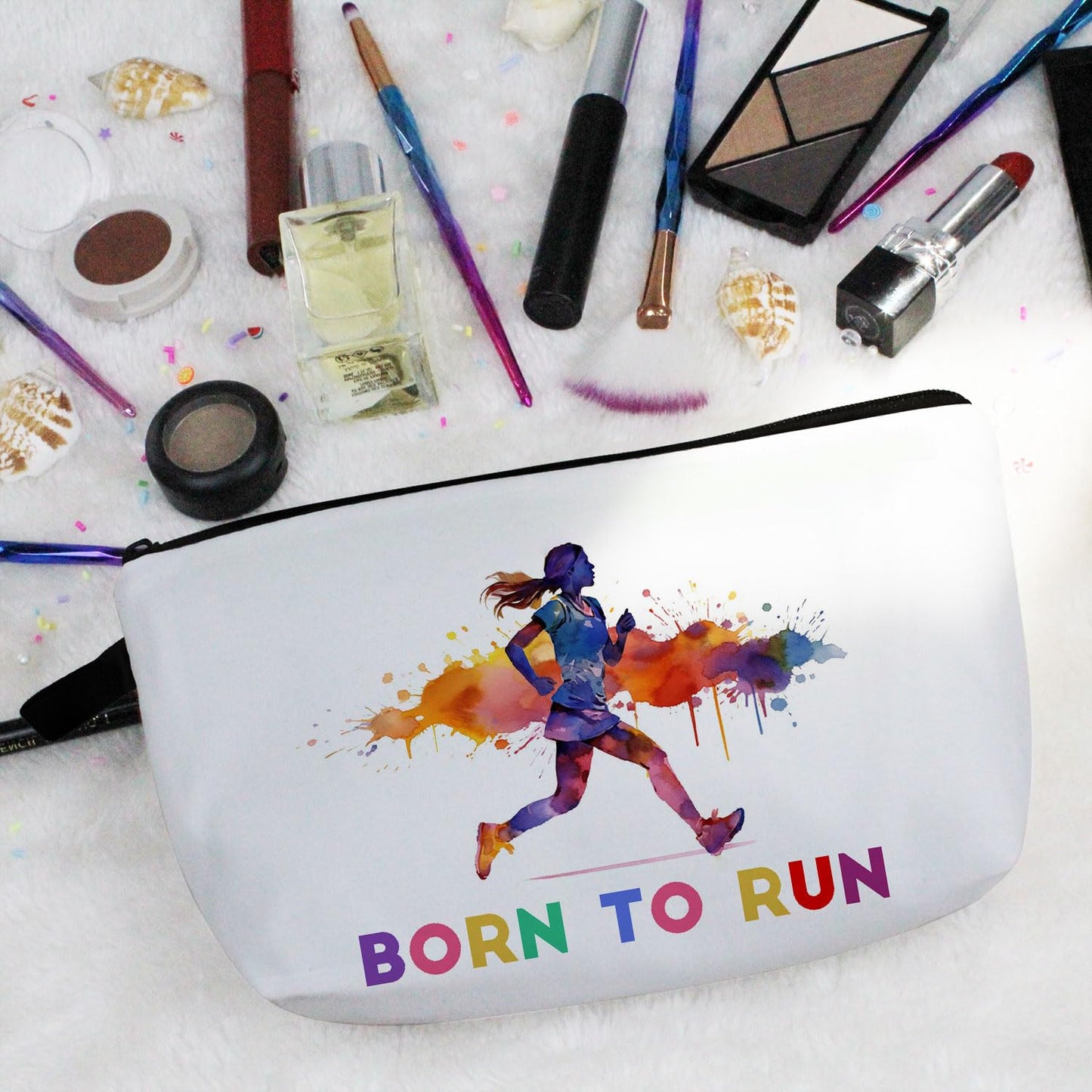 Livel lhood Running Makeup Bag Born To Run Small Organizer Zipper Pouch Running Marathon Cosmetic Bag Present for Runners Athelets Running Lovers Women Friends