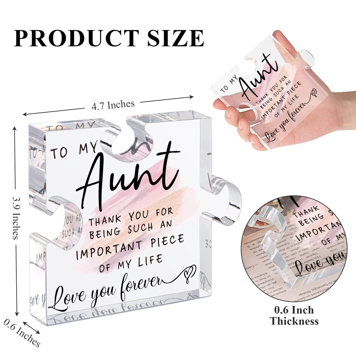 LukieJac Aunt Gifts - Unique Acrylic Puzzle-Shaped Plaque Desk Decoration for Aunt's Birthday, Christmas, Wedding, Mother's Day