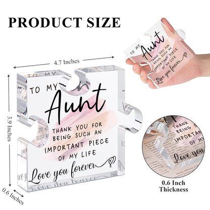 LukieJac Aunt Gifts - Unique Acrylic Puzzle-Shaped Plaque Desk Decoration for Aunt's Birthday, Christmas, Wedding, Mother's Day