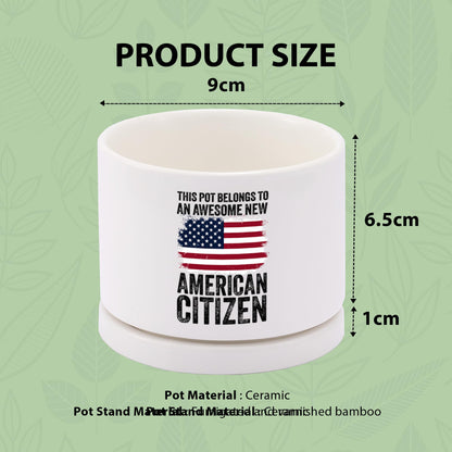 This Pot Belongs to an Awesome New American Citizen Ceramic Succulent Plant Pot with Tray Citizenship Gifts American Flag Plant Lover Gifts Home Decor 3.5 Inch White (No Plants) (With Ceramic Tray)