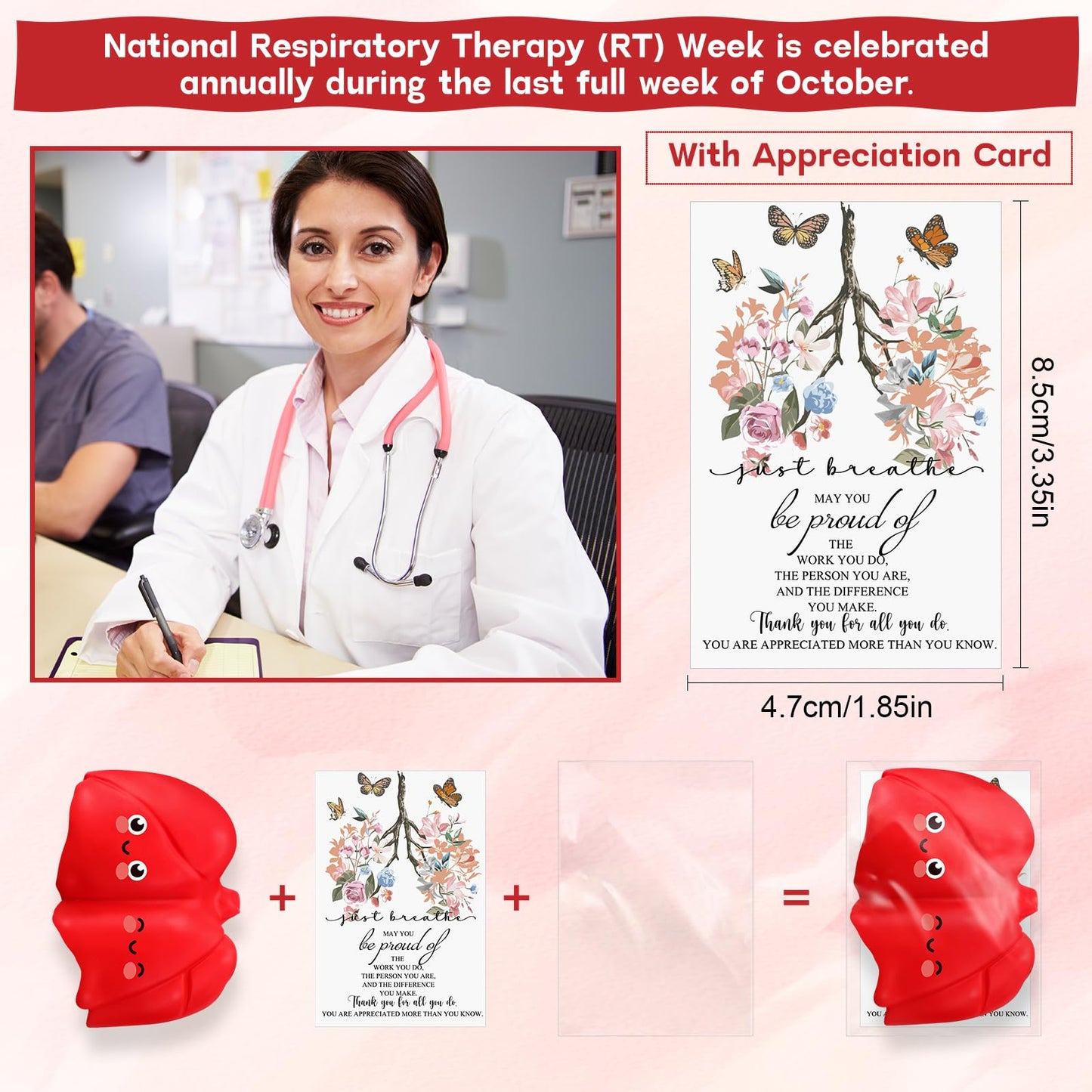 Arrowbash 20 Sets Respiratory Therapist Graduation Gifts Bulk Lung Stress Balls Relief Stress Inspirational Squeeze Balls with Cards for Adults Respiratory Therapy Care Staff Office RT Nursing Work