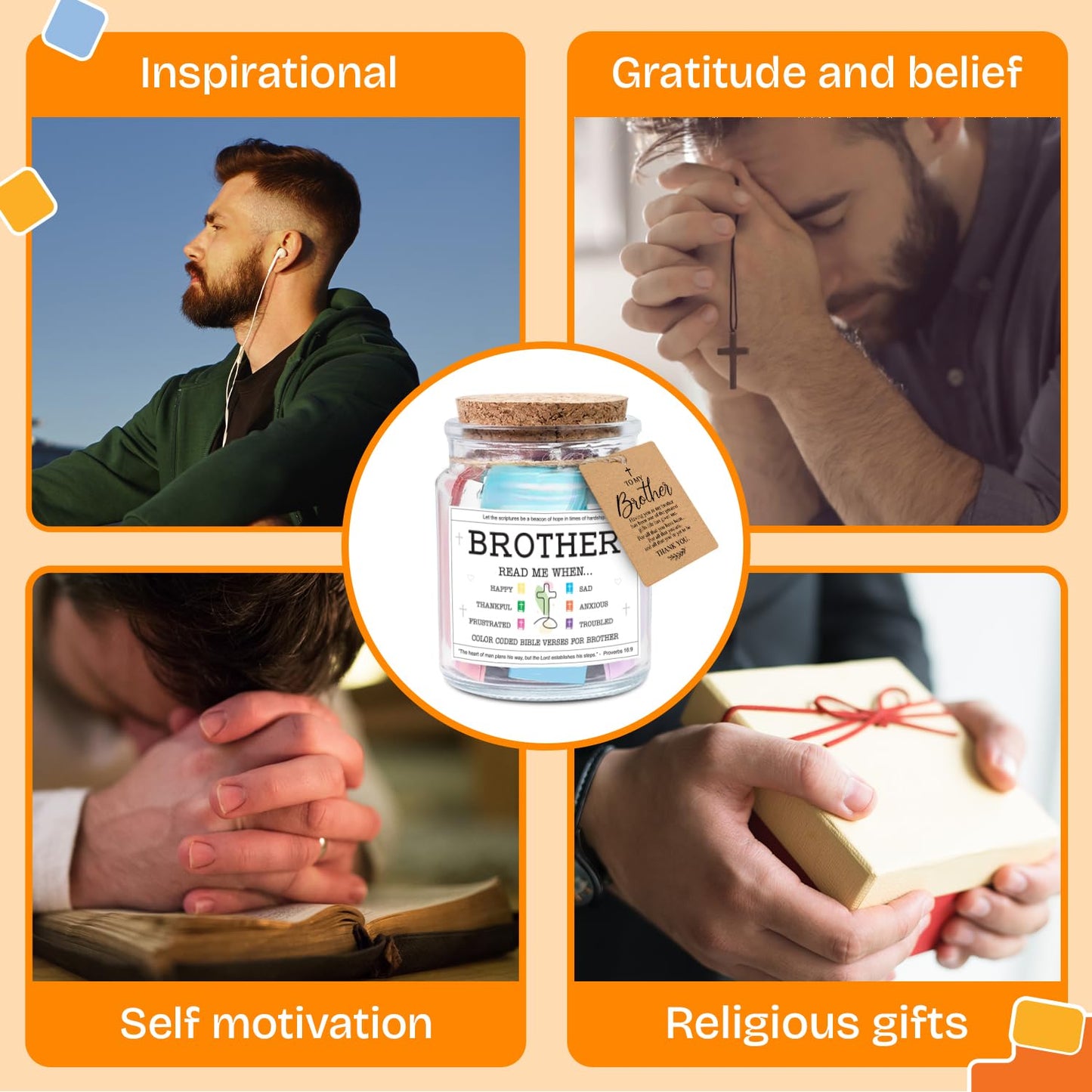 NewEleven Fathers Day Gift For Brothers - Brother Christian Birthday Gift For Little, Adult Bro, Sibling - Meaningful Gifts For Brothers From Sister, Family - Bible Verse Jar