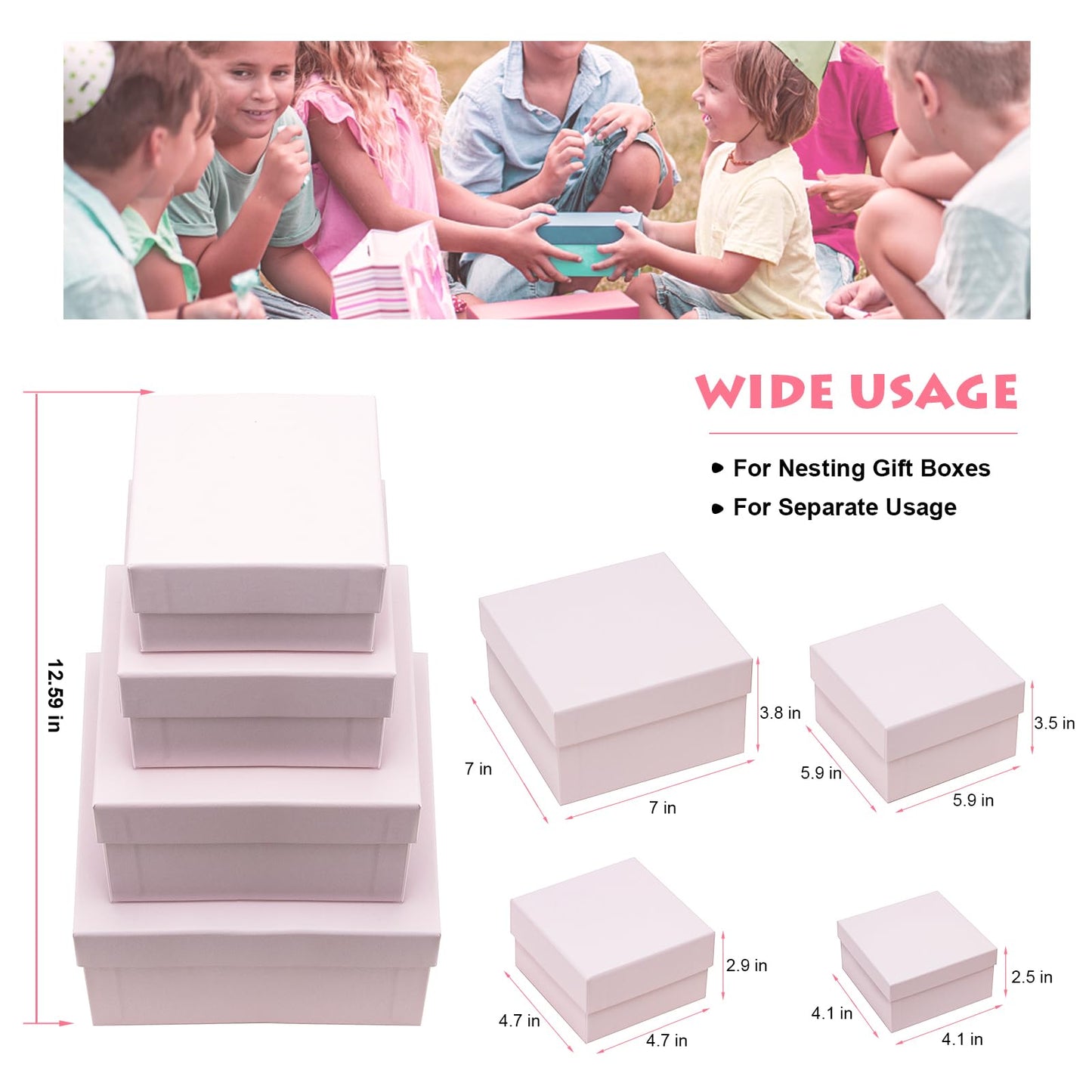 CHARMGIFTBOX 8 Pack Gift Boxes with Lids, 4 Surprise Gift Box Explosion and 4 Paper Square White Nesting Gift Boxes, Exploding Box Set for Boyfriend Husband Son Birthday Party Favor Boxes, Blue&Pink