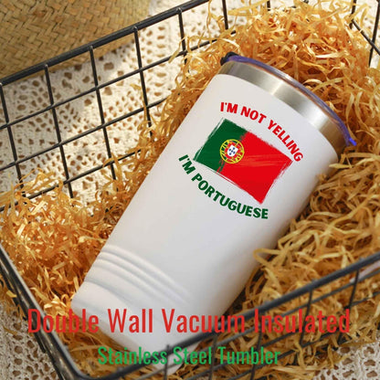 Onebttl Portuguese Gifts with Portugal Flag, Portuguese Portugal Souvenirs, 20oz Stainless Steel Insulated Travel Mug, Perfect for Portuguese Men & Women on Birthday & Christmas - I'm Not Yelling