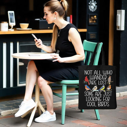Chicimln Bird Lover Watcher Gifts For Women Canvas Tote Bags,Easily Distracted by Birds Reusable Grocery Shopping Bags