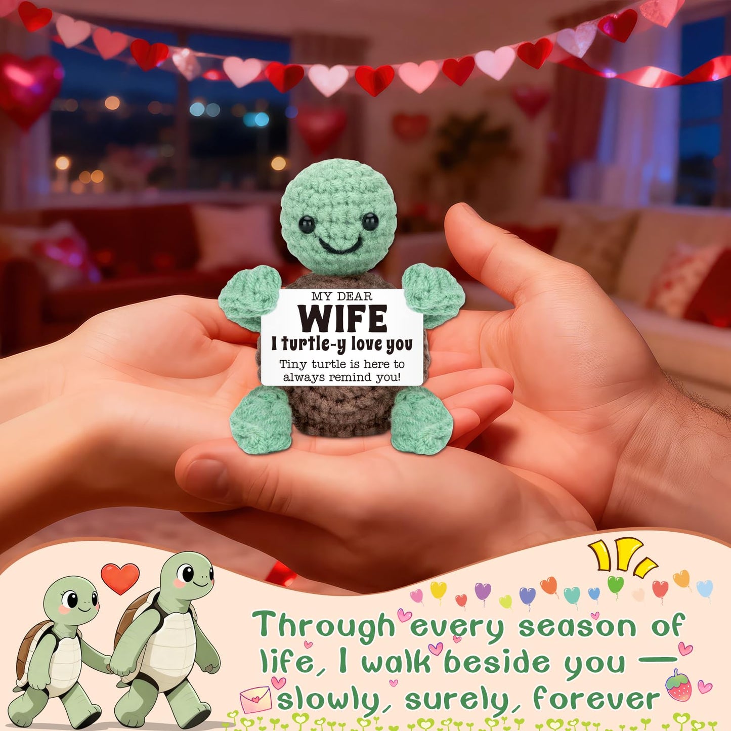 4THFARMES Mini Funny Turtle Gifts for Wife from Husband, Birthday for Wife Wifey Romantic, I Love You Small Cool Cute Stuff Things, Handmade Emotional Positive Crochet Turtle